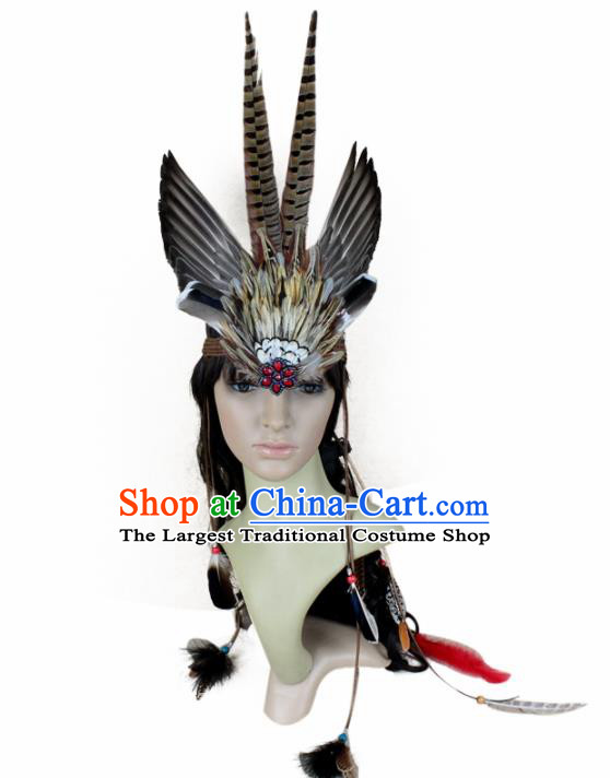 Top Carnival Catwalks Hair Accessories Primitive Tribe Apache Knight Feather Headwear for Adults