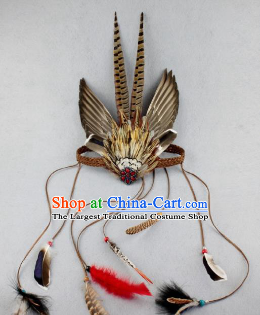 Top Carnival Catwalks Hair Accessories Primitive Tribe Apache Knight Feather Headwear for Adults