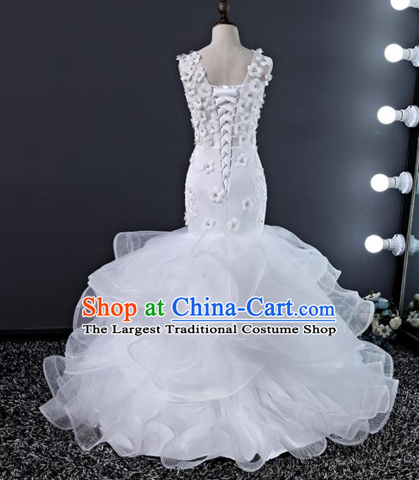 Children Modern Dance Costume Court Dance Compere White Veil Full Dress for Girls Kids