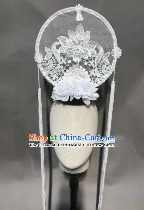 Top Chinese Stage Show White Lace Hair Accessories Halloween Carnival Fancy Dress Ball Headdress for Women