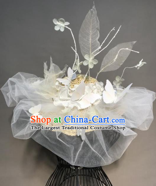 Top Halloween Stage Show Hair Accessories Brazilian Carnival Catwalks White Veil Top Hat Headdress for Women