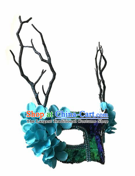 Top Fancy Dress Ball Blue Flowers Sequins Masks Brazilian Carnival Halloween Cosplay Face Mask for Women