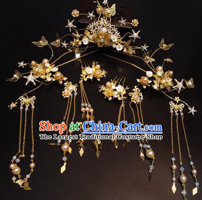 Top Chinese Traditional Wedding Phoenix Coronet Hair Combs Classical Hairpins Headdress for Women