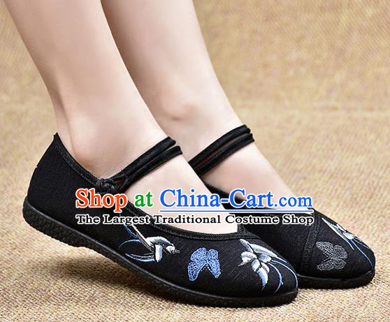 Chinese Shoes Wedding Shoes Traditional Embroidered Birds Butterfly Shoes Bride Black Shoes for Women