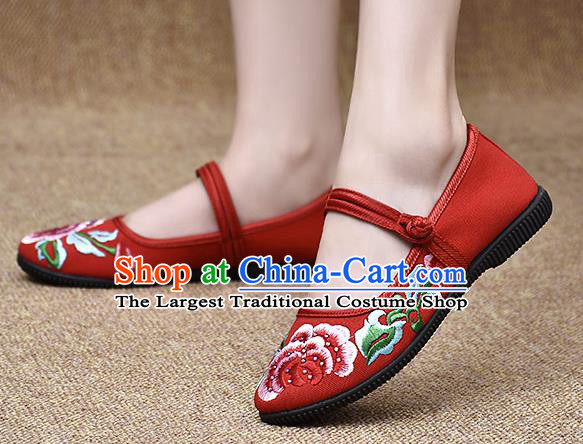 Chinese Shoes Wedding Shoes Traditional Embroidered Peony Shoes Bride Red Shoes for Women