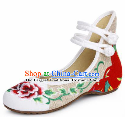 Chinese Shoes Wedding Shoes Traditional Embroidered Shoes Embroidery Peony White Hanfu Shoes for Women