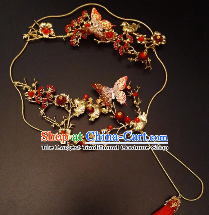 Chinese Traditional Wedding Accessories Classical Bride Crystal Butterfly Palace Fan for Women