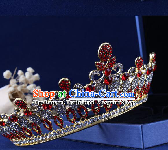 Top Grade Gothic Hair Accessories Red Crystal Royal Crown for Women