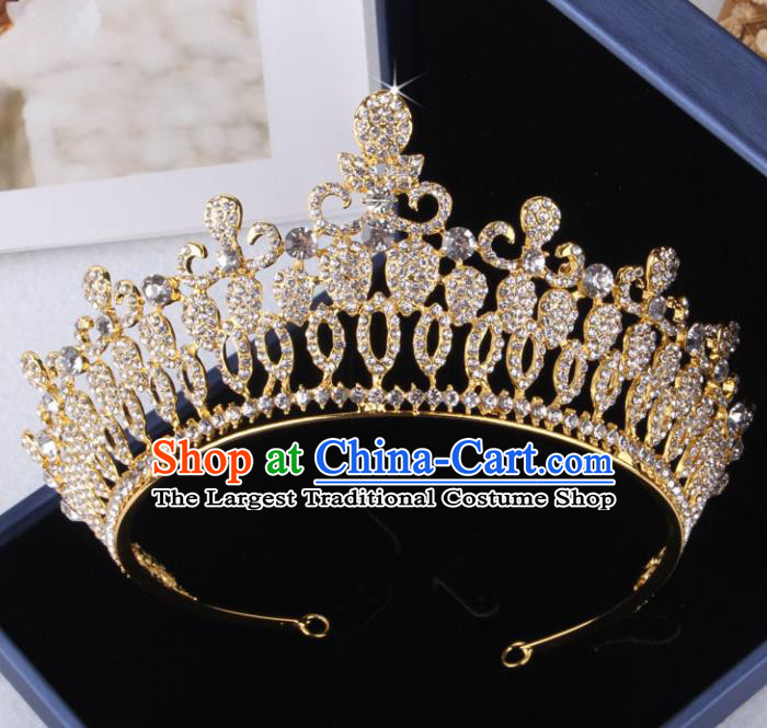 Top Grade Gothic Hair Accessories Catwalks Princess Golden Crystal Royal Crown for Women