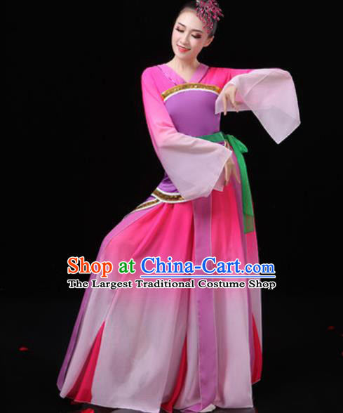 Chinese Traditional Classical Dance Costumes Umbrella Dance Group Dance Rosy Dress for Women