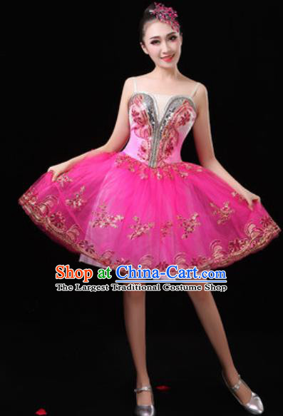 Top Grade Chorus Stage Show Costumes Group Dance Modern Dance Rosy Bubble Dress for Women