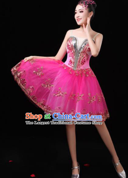 Top Grade Chorus Stage Show Costumes Group Dance Modern Dance Rosy Bubble Dress for Women