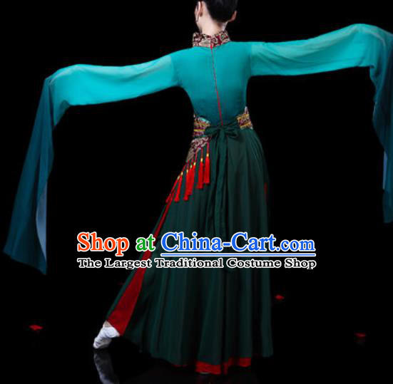 Chinese Classical Dance Costumes Traditional Umbrella Dance Group Dance Atrovirens Dress for Women