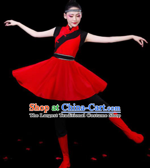 Chinese Ethnic Costumes Traditional Mongolian Nationality Folk Dance Red Dress for Women