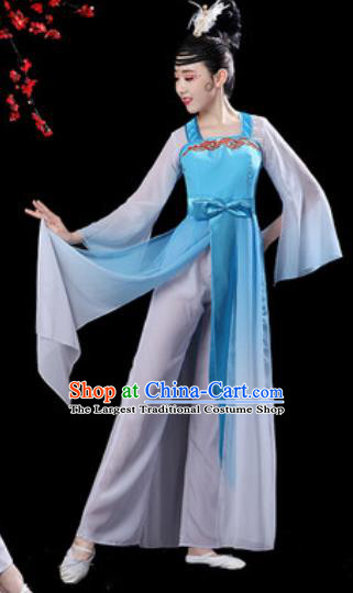 Chinese Classical Dance Umbrella Dance Blue Dress Traditional Chorus Costumes for Women