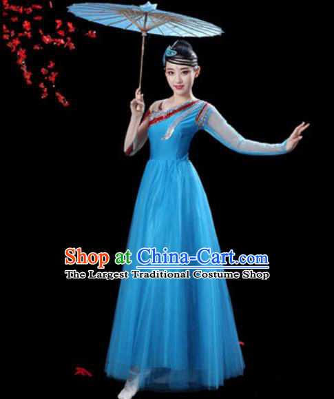 Professional Modern Dance Costumes Stage Show Chorus Group Dance Blue Dress for Women