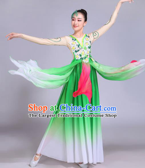 Chinese Classical Dance Costumes Traditional Group Dance Umbrella Dance Green Dress for Women