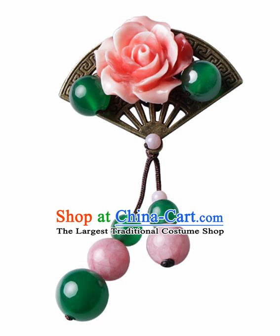 Chinese Traditional Jewelry Accessories National Hanfu Pink Rose Brooch for Women