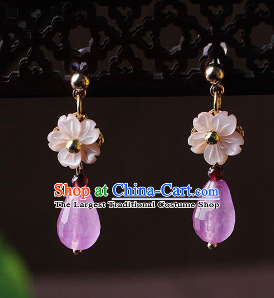 Chinese Traditional Jewelry Accessories National Hanfu Rose Chalcedony Earrings for Women