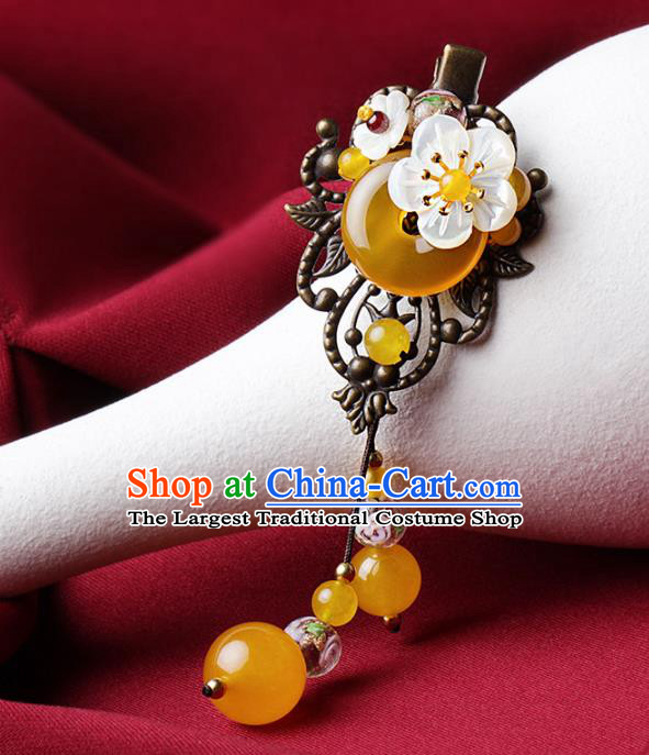 Chinese Traditional Hair Accessories National Hanfu Yellow Chalcedony Hair Stick for Women