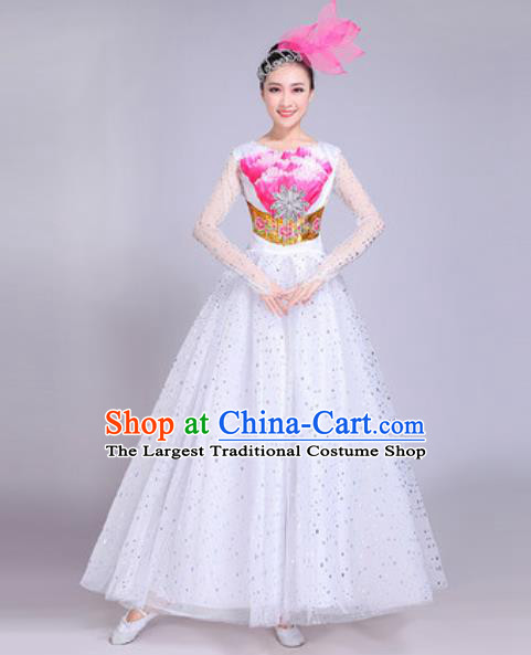 Professional Modern Dance White Veil Dress Stage Show Chorus Group Dance Costumes for Women