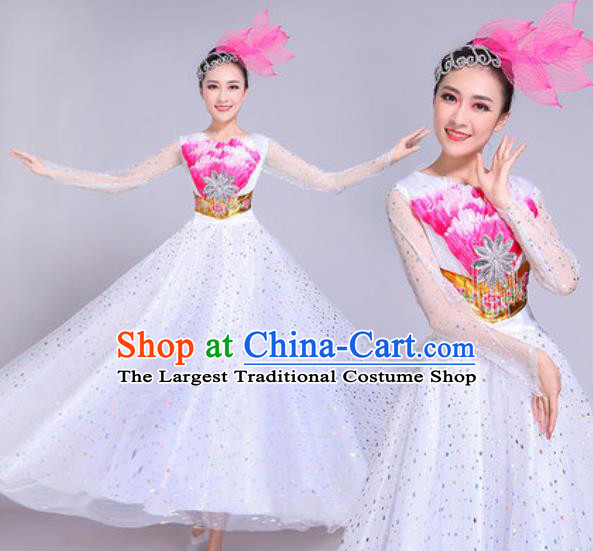 Professional Modern Dance White Veil Dress Stage Show Chorus Group Dance Costumes for Women