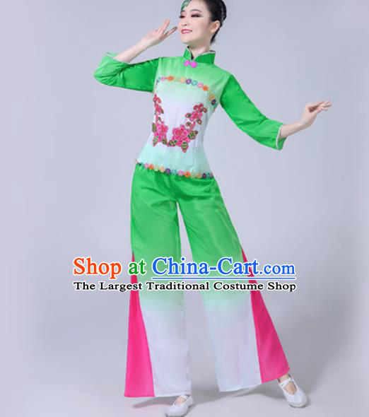 Traditional Chinese Folk Dance Green Costumes Fan Dance Yangko Dance Clothing for Women