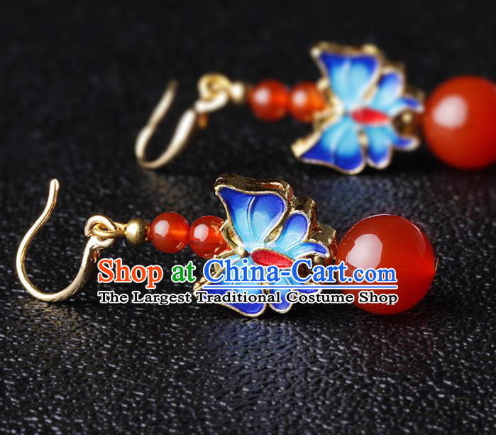 Chinese Traditional Jewelry Accessories National Hanfu Blueing Butterfly Agate Earrings for Women