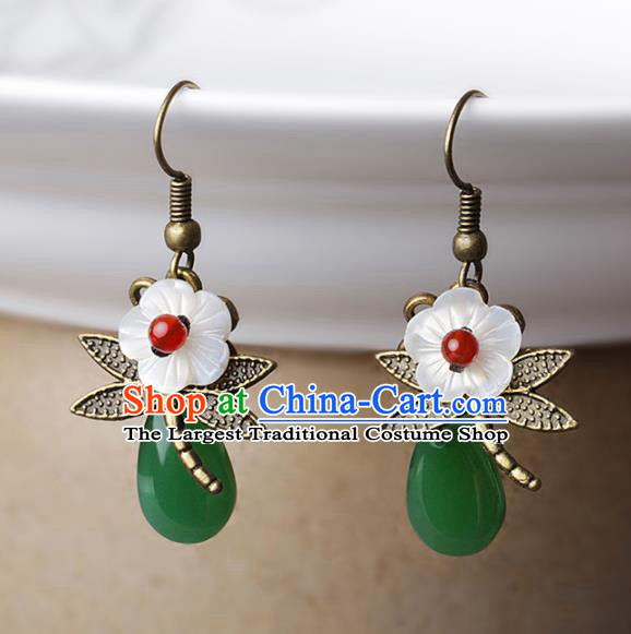 Chinese Traditional Jade Ear Jewelry Accessories National Hanfu Dragonfly Earrings for Women