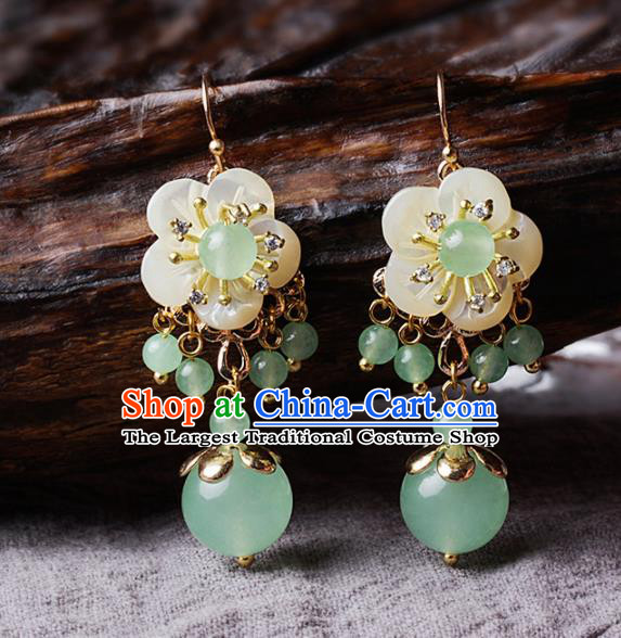 Chinese Traditional Ear Jewelry Accessories National Hanfu Green Beads Earrings for Women