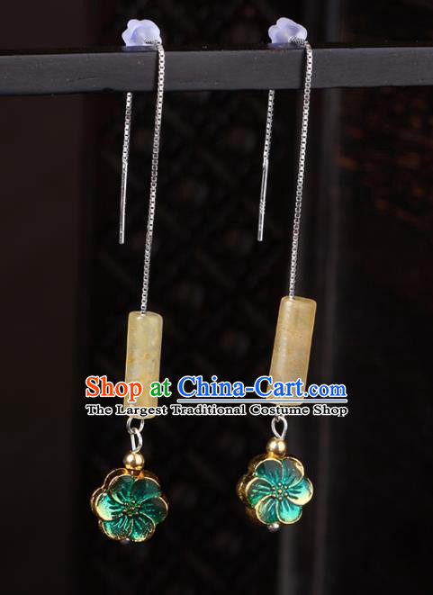 Chinese National Hanfu Classical Yellow Jade Earrings Traditional Ear Jewelry Accessories for Women