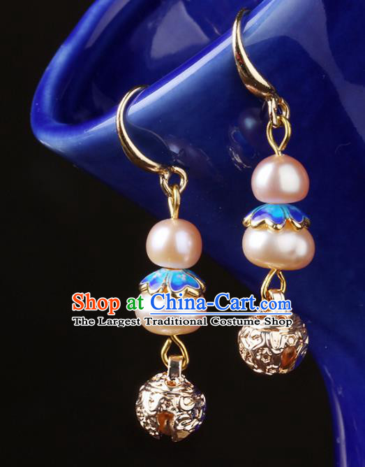 Chinese National Hanfu Classical Pink Pearls Earrings Traditional Ear Jewelry Accessories for Women