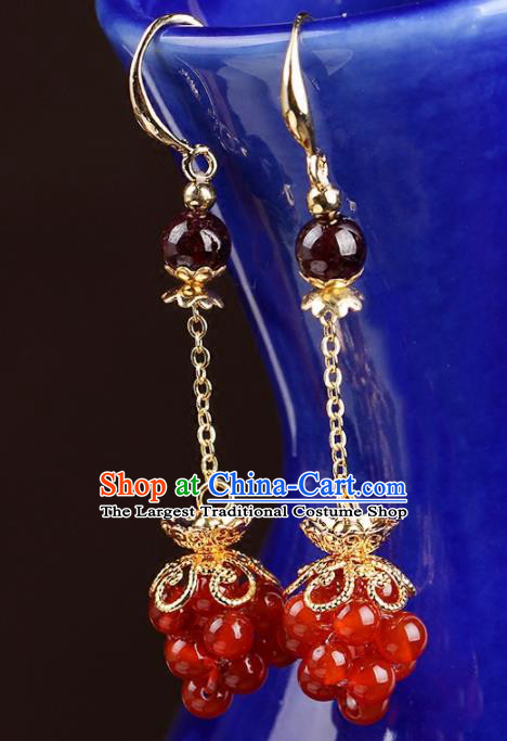 Chinese National Classical Hanfu Agate Beads Earrings Traditional Jewelry Accessories for Women