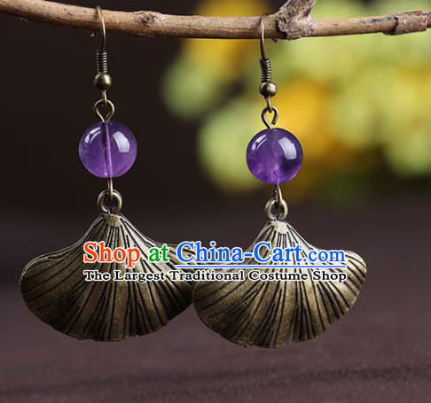 Chinese National Classical Hanfu Ginkgo Leaf Earrings Traditional Ear Jewelry Accessories for Women