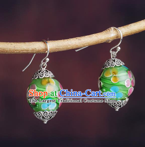 Chinese Yunnan National Classical Green Colored Glaze Earrings Traditional Ear Jewelry Accessories for Women
