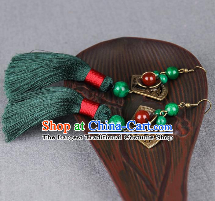 Chinese Yunnan National Classical Tassel Earrings Traditional Hanfu Ear Jewelry Accessories for Women