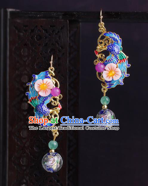 Chinese Yunnan National Classical Blueing Phoenix Earrings Traditional Ear Jewelry Accessories for Women