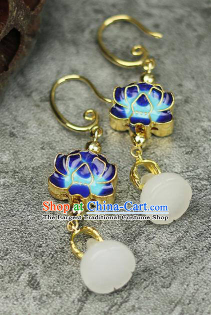Chinese Handmade Blueing Lotus Earrings Traditional Classical Hanfu Ear Jewelry Accessories for Women