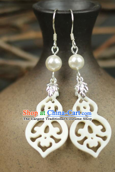 Chinese Handmade Shell Earrings Traditional Classical Hanfu Ear Jewelry Accessories for Women