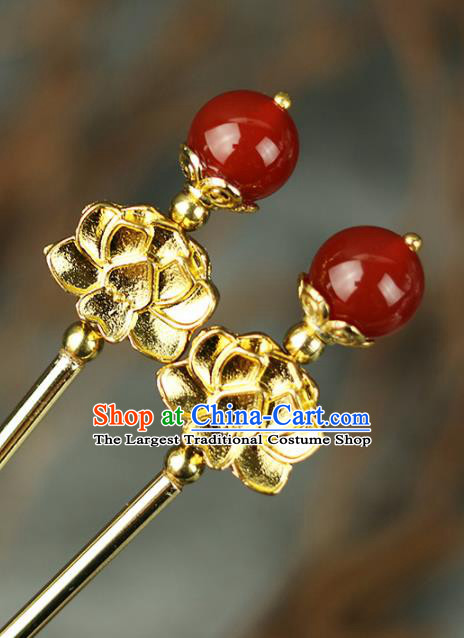 Handmade Chinese Traditional Golden Lotus Hairpins Traditional Classical Hanfu Hair Accessories for Women
