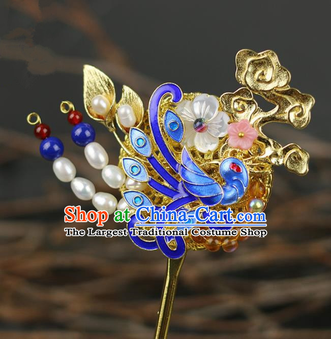Handmade Chinese Traditional Blueing Pearls Hairpins Traditional Classical Hanfu Hair Accessories for Women