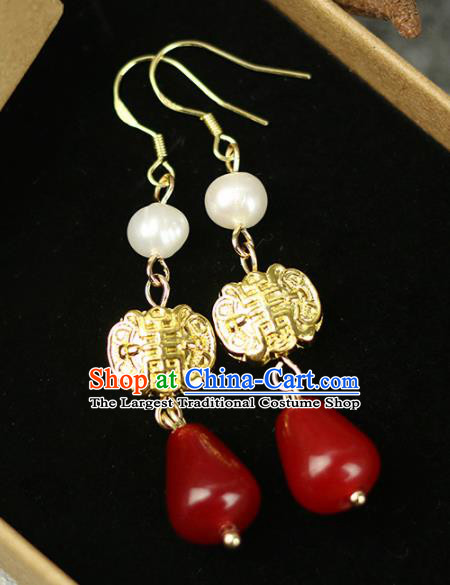 Chinese Handmade Pearl Earrings Traditional Classical Hanfu Ear Jewelry Accessories for Women