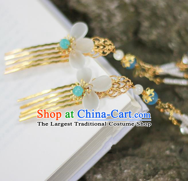 Handmade Chinese Traditional Golden Hair Combs Ancient Classical Hanfu Hair Accessories for Women