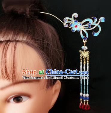 Chinese Ancient Traditional Hanfu Tassel Step Shake Blueing Hairpins Handmade Classical Hair Accessories for Women
