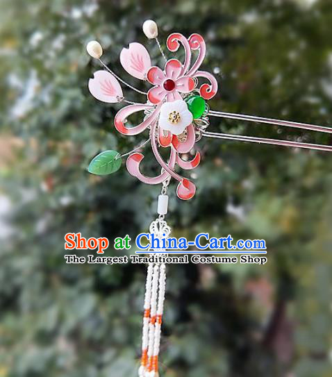 Chinese Ancient Traditional Hanfu Pink Hairpins Handmade Classical Hair Accessories for Women