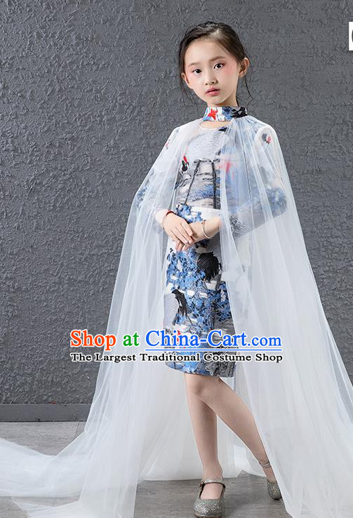 Children Modern Dance Costume Chinese Compere Catwalks Full Dress for Kids