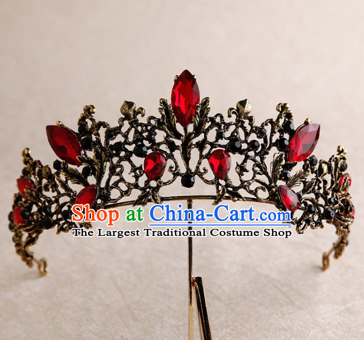 Handmade Top Grade Bride Royal Crown Red Crystal Hair Accessories Baroque Queen Hair Clasp for Women