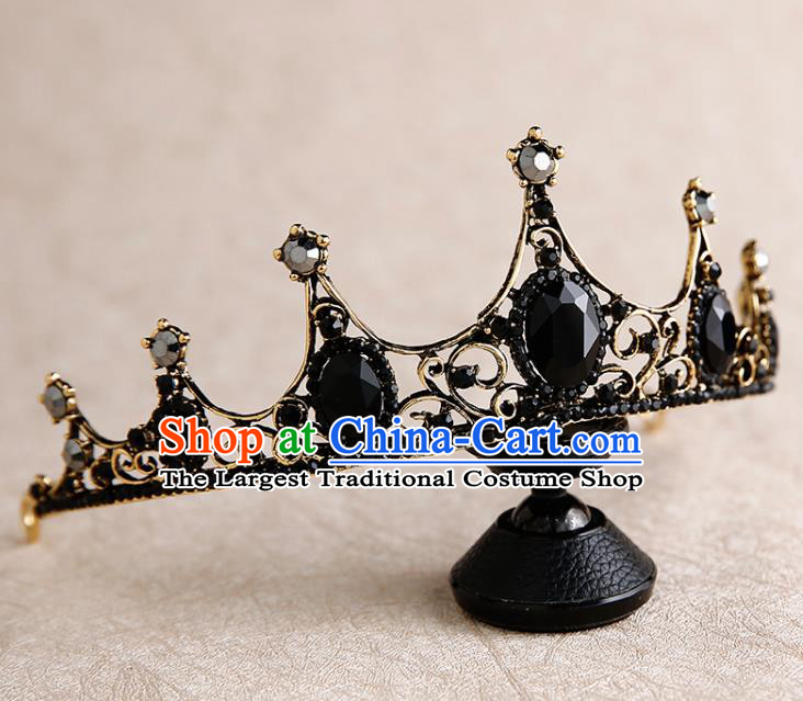 Handmade Top Grade Bride Royal Crown Black Hair Accessories Baroque Queen Hair Clasp for Women