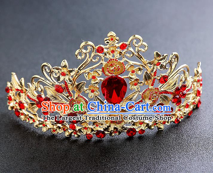 Top Grade Handmade Golden Royal Crown Hair Accessories Baroque Princess Hair Clasp for Women