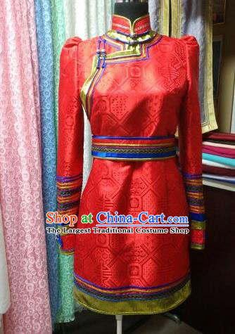 Traditional Chinese Mongol Nationality Folk Dance Costumes Mongolian Ethnic Female Red Dress for Women